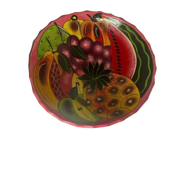Vtg Mexican Hand Painted Footed Pottery Bowl Fruit Colorful Folk Art Boho 9.5” - Picture 3 of 16